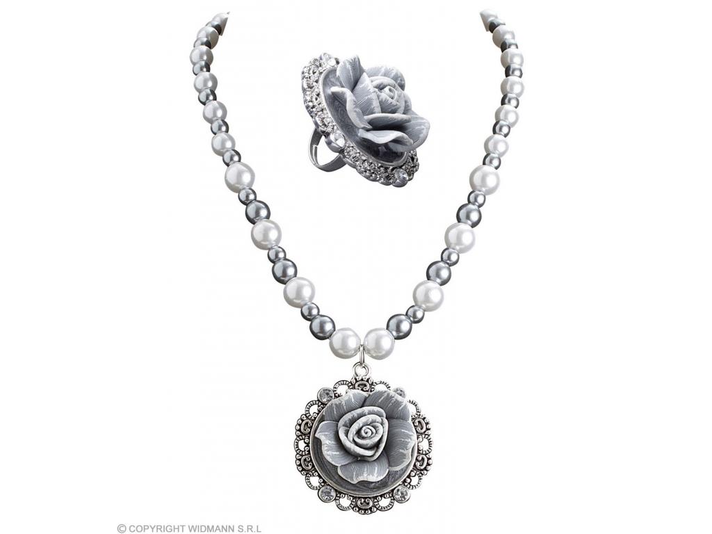 Barokk gyöngy nyaklánc, rózsa medállal