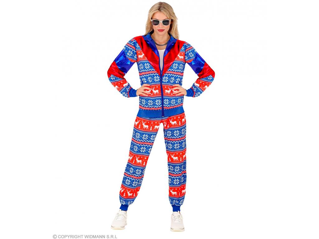 Karácsonyi kék-piros mintás tréningruha unisex felnőtt jelmez