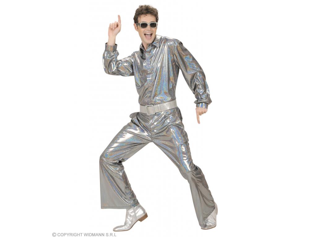 Ing holografikus díszítéssel ezüst színben férfi jelmez