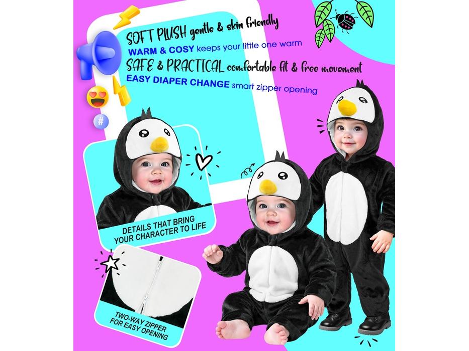 Pingvin puha plüss kapucnis overál unisex gyermek jelmez