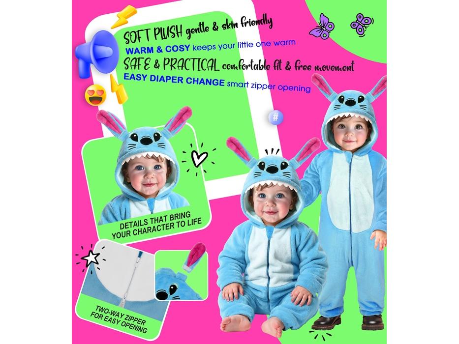 Szörnyecske puha plüss kapucnis overál unisex gyermek jelmez