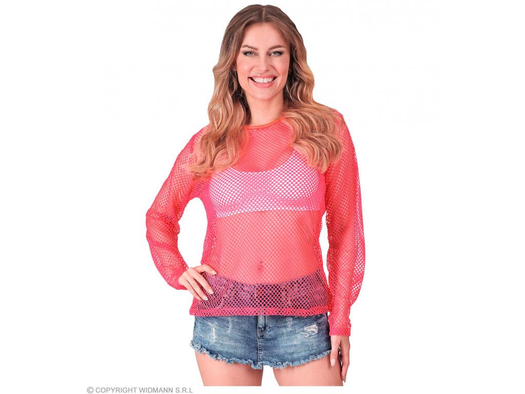 Neon pink színű hosszú ujjú háló póló női jelmez
