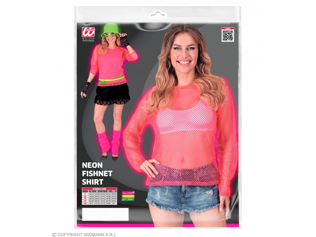 Neon pink színű hosszú ujjú háló póló női jelmez