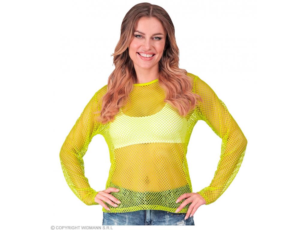 Neon sárga színű hosszú ujjú háló póló női jelmez