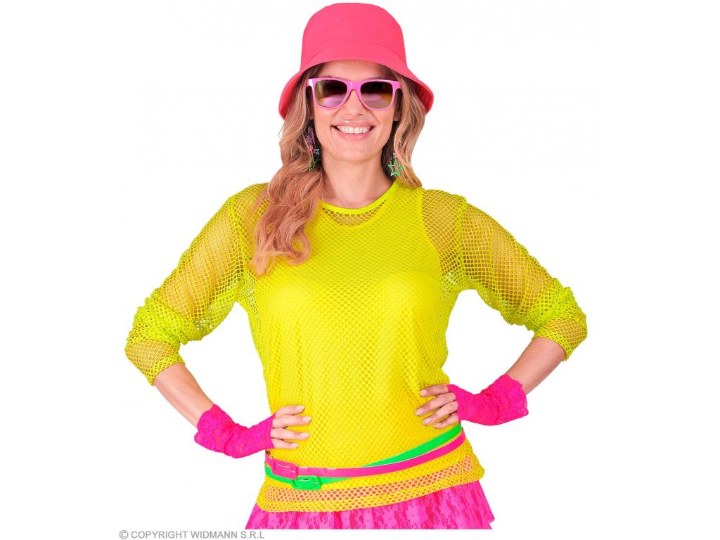 Neon sárga színű hosszú ujjú háló póló női jelmez