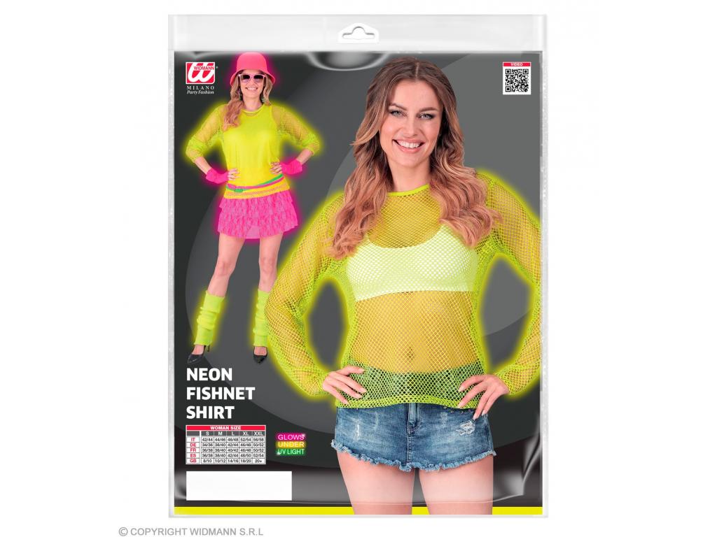 Neon sárga színű hosszú ujjú háló póló női jelmez