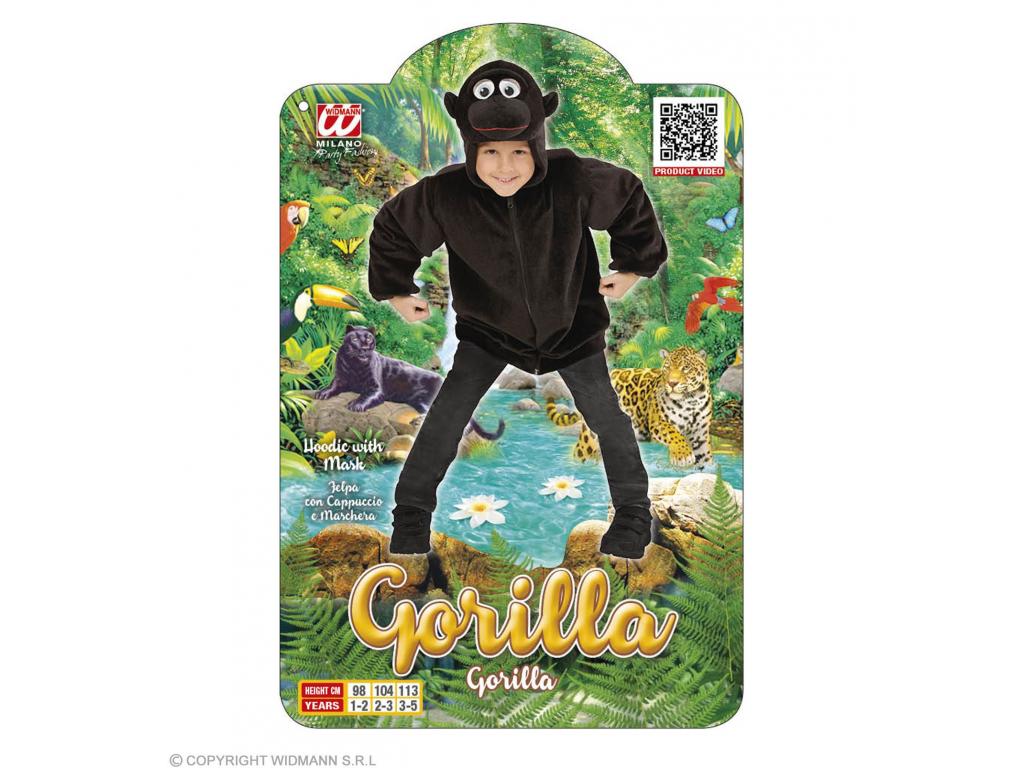 Gorilla plüss kapucnis felső unisex gyermek jelmez