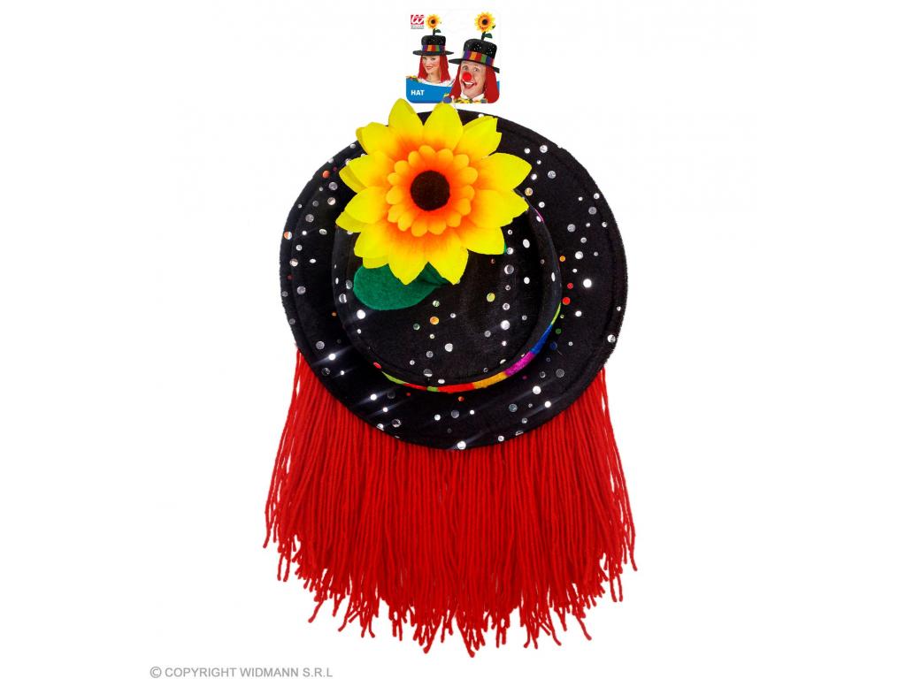 Fekete bohóc kalap hajjal és napraforgóval