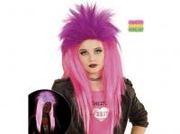Neon rózsaszín punk paróka neon lila taréjjal