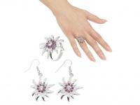 Ezüstszínű fülbevaló + gyűrű strassz kövekkel