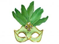 Neonzöld brazil karneváli szemmaszk, flitterekkel, és tolldíssze