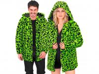 Leopárdmintás neon zöld plüss kapucnis dzseki unisex felnőtt jel
