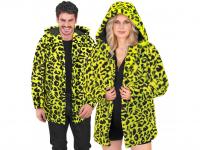Leopárdmintás neon sárga plüss kapucnis dzseki unisex felnőtt je