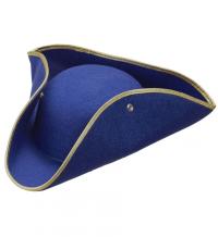 Kék színű, háromszögletű filc kalap