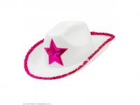 Fehér cowboy hölgy kalap pink diszítéssel