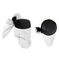 Tina filc kalap, fekete, hálóval és tolldísszel