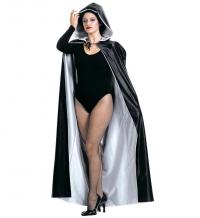 Kifordítható fekete fehér köpeny kapucnival 140 cm hosszú női je