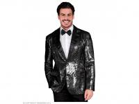 Party flitteres zakó szatén gallérral és fekete zsebekkel csillo