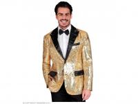 Party flitteres zakó szatén gallérral és fekete zsebekkel csillo