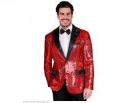 Party flitteres zakó szatén gallérral és fekete zsebekkel csillo