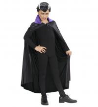 Fekete köpeny 110 cm hosszú lila nyakkal unisex gyermek jelmez
