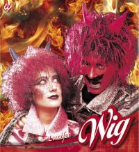 Ördög paróka, piros-fekete, szarvakkal