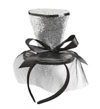 Ezüst színű mini csillogó cilinder szalaggal hajpánton