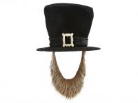 Fekete színű cilinder kalap csattal díszítve + barna szakáll