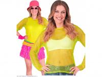 Neon sárga színű hosszú ujjú háló póló női jelmez